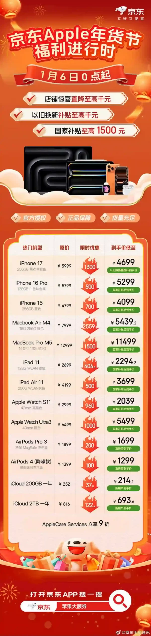 史低价!iPhone 17直降1300元